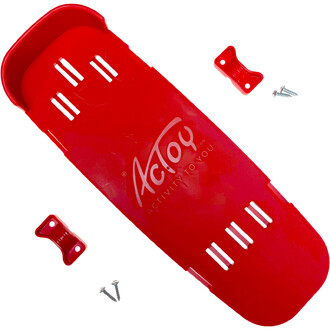 Suola in plastica rossa Actoy con fessure bianche, piccolo supporto rosso e vite su sfondo bianco.