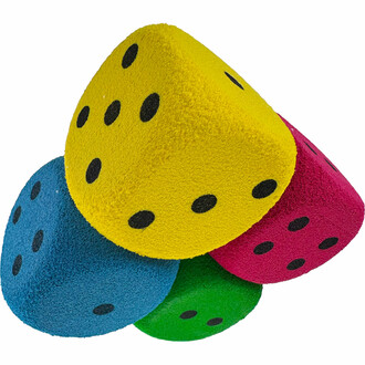 The bright colors of the set of 4 foam dice make them easily identifiable.