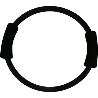 Anneau Pilates Sarneige en forme circulaire, de couleur noire, doté de poignées en mousse sur chaque côté pour un confort optimal lors des exercices.