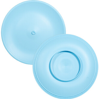 Assiette chinoise ND Jester de couleur bleue, vue de dessus et de dessous, avec un design lisse et un centre légèrement en relief.