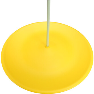 Assiette chinoise de jonglage ND Jester, coloris jaune vif, vue de dessus avec une tige centrale, surface lisse et légèrement courbée.