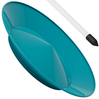 Assiette chinoise souple de couleur turquoise avec une surface intérieure lisse et un côté légèrement incliné, accompagnée d'une baguette blanche avec une pointe noire.