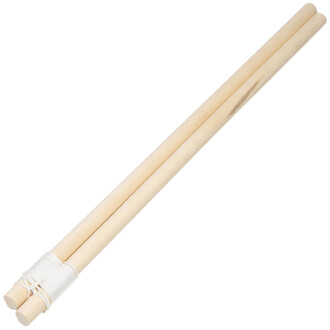 Paire de baguettes en bois clair pour diabolo, avec corde blanche et embouts ronds.