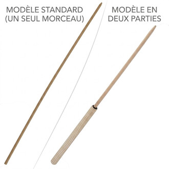 Bacchette in legno per piatti, modello standard monoblocco e modello in due pezzi con manico, in legno naturale chiaro su sfondo bianco.