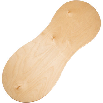 Planche d'équilibre Peanut F2 en bois clair, grain visible et extrémités arrondies, vue rapprochée.