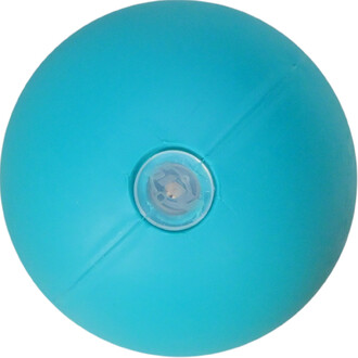 Boule de jonglage de 80 mm de couleur turquoise, vue de dessus. On aperçoit une ouverture centrale et un design lisse et arrondi.