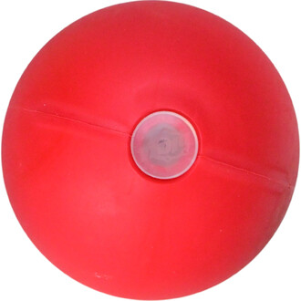 Boule rouge de jonglerie de 80 mm vue de dessus, affichant une surface lisse et brillante avec un petit trou central pour la valve.
