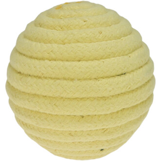 Balle de contact de feu en forme sphérique, composée de plusieurs couches de corde tressée de couleur jaune, offrant une texture lisse.