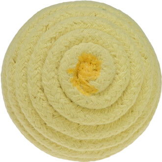 Balle de contact de feu en couleur jaune, avec une texture tressée et une forme sphérique. La balle présente plusieurs couches spirales, donnant un aspect esthétique et tactile.