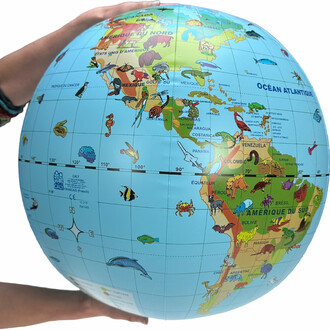 A fun and colorful inflatable globe to discover animal species and their natural habitats.