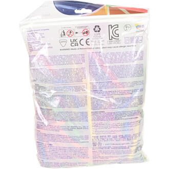 Sac d'emballage transparent des ballons Sempertex 260, assortiment tropical — vue arrière avec avertissements multilingues et pictogrammes de sécurité.