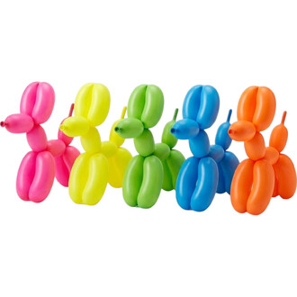 Ballons néon Sempertex 260 formant des chiens en ballon multicolores (rose, jaune, vert, bleu et orange)