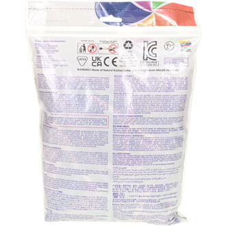 Emballage arrière des ballons latex Sempertex 260 – assortiment Crépuscule, avertissements multilingues et logos visibles.