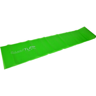 Elastico in lattice verde di medie dimensioni, presentato in piano con il logo ElastTube ben visibile.
