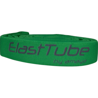 Bande textile verte avec l'inscription ElastTube by amayd visible, enroulée sur elle-même.
