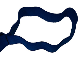 Bande textile de jonglerie de couleur bleue présentant une forme ondulée, conçue pour offrir 16 positions de prise.