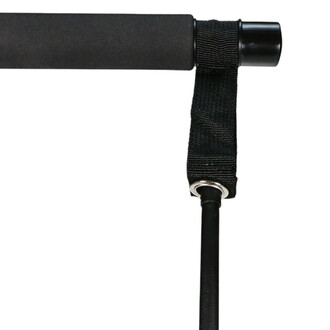 Barre de toning Sarneige avec poignée recouverte de mousse noire, sangle de maintien en tissu noir, et boucle métallique pour fixation.