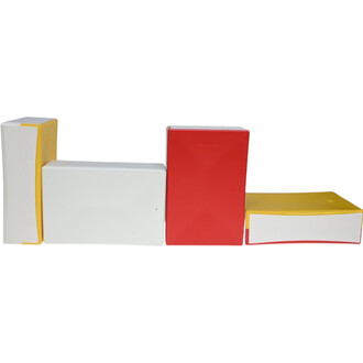 Boîte à cigares Moreira ND - Standard, composée de plusieurs compartiments aux couleurs variées : jaune, blanc et rouge, disposés de manière harmonieuse.