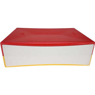 Boîte à cigares Moreira ND - Standard avec un design arrondi, principalement rouge avec un panneau blanc et une bordure jaune. Vue de dessus.