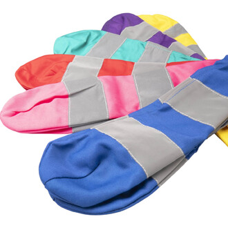 Chaussettes de jonglage patchwork multicolores avec bandes réfléchissantes gris clair (Techno Status)