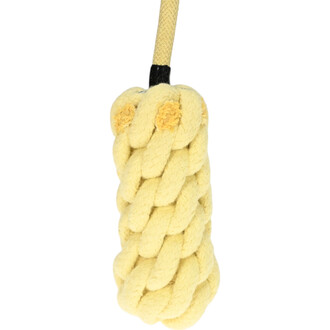 Bolas enflammées Nova, avec un corps tressé en matière jaune et une finition de couleur orange sur les extrémités. Le cordon supérieur est en tissu durable, conçu pour une manipulation facile.