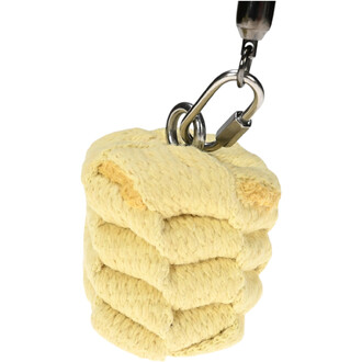 Bolas Feu Twista avec un cordon en Kevlar noir, vue rapprochée d'une tête de bol en tissu imbibé de combustible, attachée à un mousqueton en métal.
