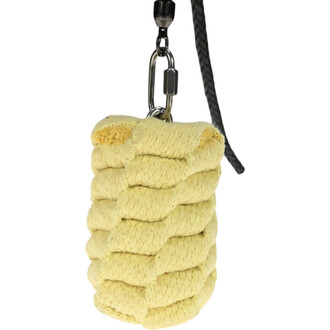 Bolas de jonglerie en feu, modèle Twista, avec une enveloppe en cordage jaune, suspendue par un lien en Kevlar noir.