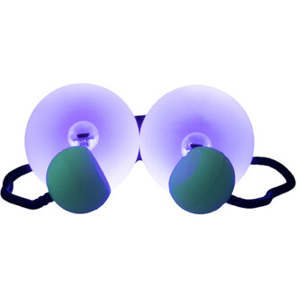 Bolas LED Echo Orbit 20 fonctions : paire de boules lumineuses violettes reliées par un cordon noir, ampoules visibles à l’intérieur.
