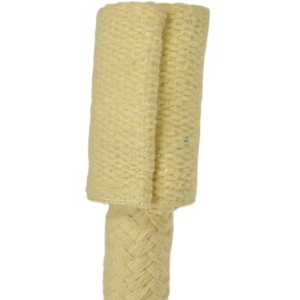 Bolas Snake en couleur jaune, présentant une tiare en tissu tissé sur la partie supérieure et une tige en fibre torsadée en dessous.