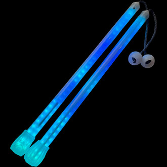 Bolas Vision 31 cm Flowtoys avec lumières LED, composées de deux bâtons transparents illuminés en bleu, munis de deux poids en silicone.