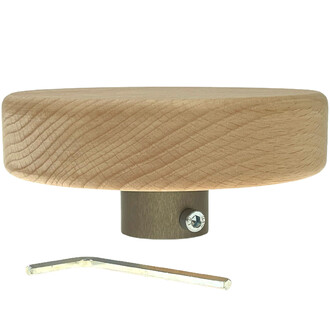 Mattone in legno chiaro per bastone da equilibrio, di forma rettangolare con angoli arrotondati, montato su una colonna metallica con vite a vista.
