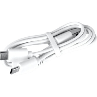 Câble Lumi Pro double alimentation blanc, enroulé, avec deux connecteurs USB‑C argentés visibles.