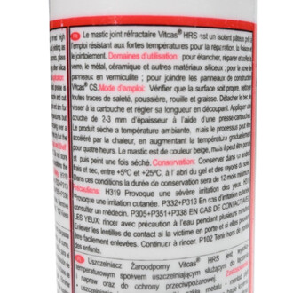 Cartouche de colle Kevlar thermorésistante, contenant des instructions d'utilisation et des précautions en plusieurs langues.