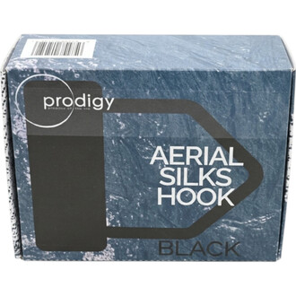 Boîte bleue Prodigy Aerial Silks Hook – couleur noire, affichant le logo Prodigy et le texte Aerial Silks Hook.