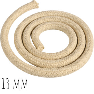 Corde Kevlar tressée beige, enroulée en spirale, diamètre 13 mm.