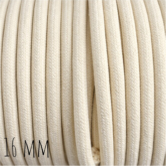 Corde Kevlar beige épaisse, à tissage visible, enroulée en plusieurs boucles, diamètre 16 mm.