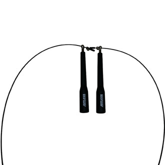 Corde à sauter speed ajustable avec des poignées noires et un câble fin, montrant une conception moderne et légère, adaptée pour le fitness et la performance.