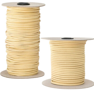 Corde statique en Kevlar lisse non cardée, couleur beige, en deux bobines sur fond blanc.