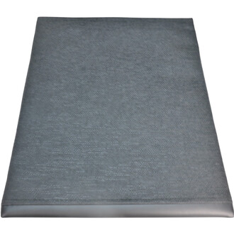 Coussin de dos de couleur gris, au design rectangulaire, avec une surface texturée et une bordure légèrement plus foncée.