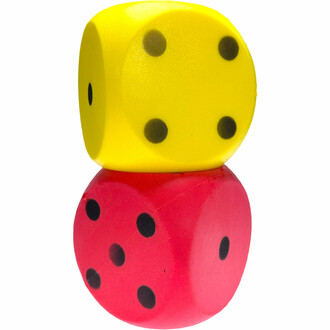 Foam dice encourages cooperative, non-competitive play.