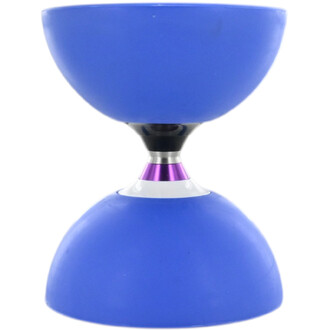Diabolo Cyclone 5 à roulements: deux coupes bleues reliées par un axe central argenté avec bague violette.