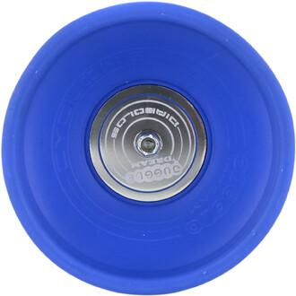 Diabolo Cyclone 5 bleu avec roulements, vue de face du hub central argenté avec gravure Diabolo Cyclone.