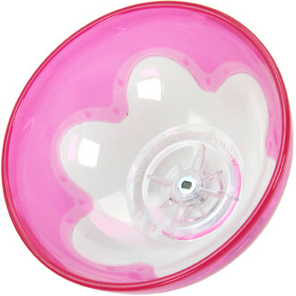 Diabolo Hyperspin à roulements, coupe rose translucide avec noyau central transparent et roulement apparent, vue de face.