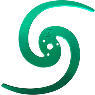 Disque Spirale en plastique, de couleur verte, avec une forme en spirale caractéristique. Il présente des trous au centre et un logo en forme de spirale.