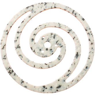 Disque Vortex en plastique, de forme spirale avec des motifs noirs et blancs, offrant une surface lisse et des ouvertures pour les doigts au centre.