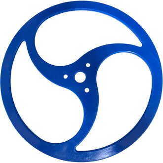 Disque Tri-Ying de couleur bleue, en forme circulaire avec un design à trois branches et un centre perforé.