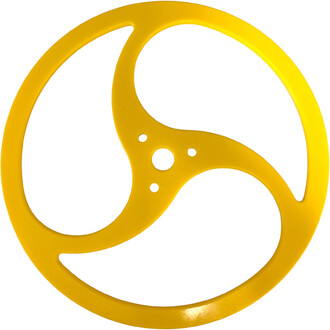 Disque Tri-Ying de couleur jaune, en forme d'anneau avec des découpes, doté de trois ouvertures et d'un trou central.