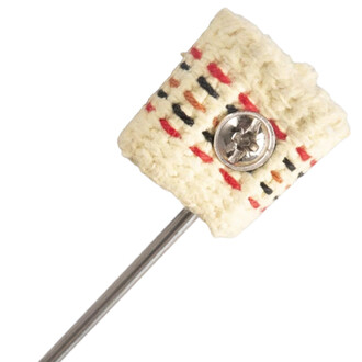 Doigts de feu Firetoys – lot de 10, embout en tissu crème rembourré avec motifs rouge et noir et bouton métallique sur une tige en métal (30 cm).