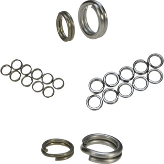 Double anneaux en métal pour bolas, incluant plusieurs formats : deux grands anneaux et une série d'anneaux plus petits disposés en lignes. Finis en métal poli, ils sont conçus pour assurer la durabilité et la performance lors de l'utilisation.