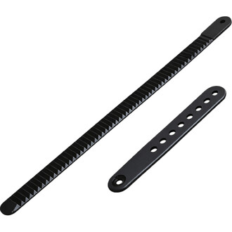 Barre noire en forme d’échelle avec dents triangulaires et plaque courte perforée à trous — accessoire Cirkao pour cheville/talon de snowboard.